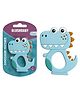 Blushbaby Silicone Baby Teether for Babies 6-12 Months , Teething Gums Manhattan Rattle Toy with Loop Rings , 100% Food-Grade Silicone & BPA-Free , Dinosaur Teether for Infants & Toddlers (Blue)