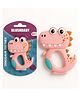 Blushbaby Silicone Baby Teether for Babies 6-12 Months , Teething Gums Manhattan Rattle Toy with Loop Rings , 100% Food-Grade Silicone & BPA-Free , Dinosaur Teether for Infants & Toddlers (Pink)