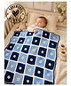 Woonie Handmade Floral Detailed with Sherpa Lining Blanket - Blue