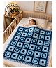 Woonie Handmade Granny Sqaure with Sherpa Lining Blanket - Blue
