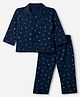 Babyhug Cotton Knit Full Sleeves Front Open Co- Ords Pyjama Night Suit With Text Print - Navy Blue