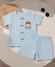 A Toddler Thing Cotton Woven Half Sleeves Puppy Embroidered Shirt & Shorts Set - Blue