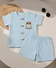 A Toddler Thing Cotton Woven Half Sleeves Puppy Embroidered Shirt & Shorts Set - Blue