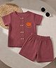 A Toddler Thing Cotton Woven Half Sleeves Pumpkin Embroidered Shirt & Shorts Set - Mauve