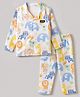 WOW Clothes 100% Cotton Sinker Knit Full Sleeves Co-ord Shirt & Pajama Night Suit with Elephant, Giraffe & Tiger Wild Animals Print - Light Blue