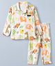 WOW Clothes 100% Cotton Sinker Knit Full Sleeves Co-ord Shirt & Pajama Night Suit with Elephant, Giraffe & Tiger Wild Animals Print - Peach