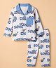 WOW Clothes 100% Cotton Sinker Knit Full Sleeves Co-ord Shirt & Pajama Night Suit with Dinosaur Text & Print - Blue