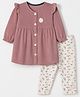 WOW 100% Cotton Knit Full Sleeves Top and Pant with Floral Print & Applique - Rose Gold