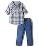 Babyhug Denim Full Sleeves Shirt and Pant with Checks Print in Blue