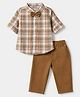 Babyhug 100% Cotton Woven Full Sleeves Shirt and Pant with Checks and Bow Tie - Light Brown