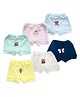 KUCHIPOO 100% Cotton Knit Pack Of 6 Animals & Heart Printed Bloomers - Light Pink Yellow White Mint Navy & Light Blue