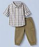 Babyhug 100% Cotton Woven Full Sleeves Checked Shirt and Joggers Set - Olive Green