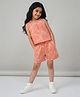 Tales & Stories Viscose Woven Sleeveless Typography Printed Coordinating Top & Shorts Set - Orange
