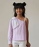 Tales & Stories Cotton Woven Full Sleeves Striped Bow Applique Detailed Top - Purple