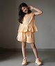 Tales & Stories Viscose Woven Sleeveless Pineapple Printed Striped Coordinating Top & Shorts Set - Yellow