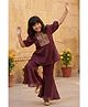 Tales & Stories Georgette Woven Half Sleeves Floral Embroidered Kurti & Sharara Set - Maroon