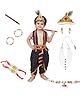 Kaku Fancy Dresses Janmashtami Theme Bal Gopal Costume Set With Wrist Braces Morpankh Mala & Earrings - Black