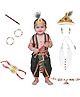 Kaku Fancy Dresses Janmashtami Theme Bal Gopal Costume Set With Wrist Braces Morpankh Mala & Earrings - Green