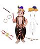 Kaku Fancy Dresses Janmashtami Theme Lord Krishna Costume Set With Wrist Braces Morpankh Mala & Earrings - Black