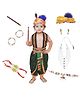 Kaku Fancy Dresses Janmashtami Theme Lord Krishna Costume Set With Wrist Braces Morpankh Mala & Earrings - Green