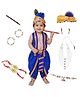 Kaku Fancy Dresses Janmashtami Theme Lord Krishna Costume Set With Wrist Braces Morpankh Mala & Earrings - Blue