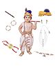 Kaku Fancy Dresses Janmashtami Theme Lord Krishna Costume Set With Wrist Braces Morpankh Mala & Earrings - White