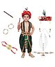 Kaku Fancy Dresses Janmashtami Theme Lord Krishna Costume Set With Wrist Braces Morpankh Mala & Earrings - Green