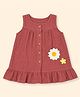 A Toddler Thing Cotton Woven Sleeveless Floral Applique Detailed Dress - Maroon