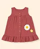 A Toddler Thing Cotton Woven Sleeveless Floral Applique Detailed Dress - Maroon