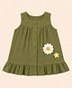 A Toddler Thing Cotton Woven Sleeveless Floral Applique Detailed Dress - Green