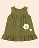 A Toddler Thing Cotton Woven Sleeveless Floral Applique Detailed Dress - Green