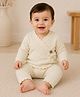 Mi Arcus 100% Cotton Knit Full Sleeves Bow Applique Detailed Tee & Pajama Set - Cream