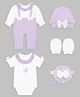 Mi Arcus 100% Cotton Knit Printed & Solid Romper,Jumpsuit,Headband, Cap & Mitten Set-White & Lavender