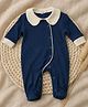 A Toddler Thing Cotton Knit Full Sleeves Solid Footed Sleepsuit - Blue