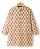 Pine Kids 100% Cotton Woven Kurta with Full Sleeves and Floral Print in Offwhite