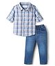 Babyhug Cotton Woven Full Sleeves Checked Shirt and Jeans Set - Blue