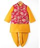 Babyhug Cotton Blend Woven SOLID Dhoti Kurta Set With Sequin Floral Embroidered Jacket - Yellow
