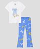 Nap Chief Cotton Blend Knit Half Sleeves Happpy Mood In Paris Text Printed Tee & Trousers Set - White
