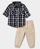 Babyhug 100% Cotton Woven Full Sleeves Checked Shirt and Joggers Set - Beige