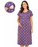 MomToBe Cotton Knit Half Sleeves Abstract Printed Maternity Nighty With Overlap Nursing Access - Mauve Purple