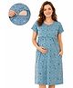 MomToBe Cotton Knit Half Sleeves Abstract Printed Maternity Nighty With Overlap Nursing Access - Sea Green