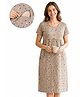 MomToBe Cotton Knit Half Sleeves Abstract Printed Maternity Nighty With Overlap Nursing Access - French Beige