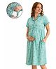 MomToBe Cotton Knit Half Sleeves Abstract Printed Maternity Nighty With Overlap Nursing Access - Persian Green