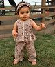 pattuti Cotton Linen Woven Sleeveless Floral Printed Coordinating Top & Pants Set - Beige