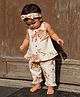pattuti Cotton Linen Woven Sleeveless Floral Printed Coordinating Top & Pants Set - Pink & White