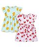 The Boo Boo Club Cotton Woven Pack Of 2 Frill Sleeves Abstract Printed Bow Applique Detailed Dresses - Multi Colour