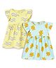 The Boo Boo Club Cotton Woven Pack Of 2 Frill Sleeves Abstract Printed Bow Applique Detailed Dresses - Multi Colour
