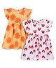 The Boo Boo Club Cotton Woven Pack Of 2 Frill Sleeves Abstract & Floral Printed Bow Applique Detailed Dresses - Multi Colour