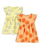 The Boo Boo Club Cotton Woven Pack Of 2 Frill Sleeves Abstract & Floral Printed Bow Applique Detailed Dresses - Multi Colour