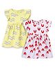 The Boo Boo Club Cotton Woven Pack Of 2 Frill Sleeves Abstract Printed Bow Applique Detailed Dresses - Multi Colour